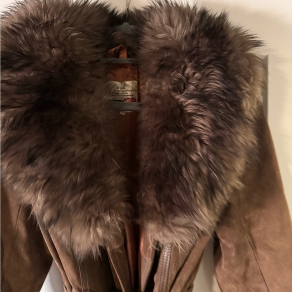 Brown Leather and Suede Jacket with fur trim silk lined - Picture 2 of 11
